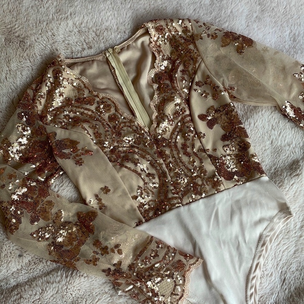 Gold Sequin Long Sleeve Clubbing Bodysuit